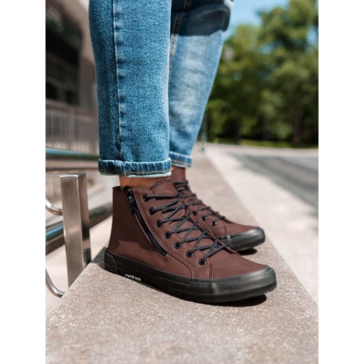 Trampki męskie sneakersy - ciemnobrązowe T352 ze sklepu ombre w kategorii Trampki męskie - zdjęcie 185843329