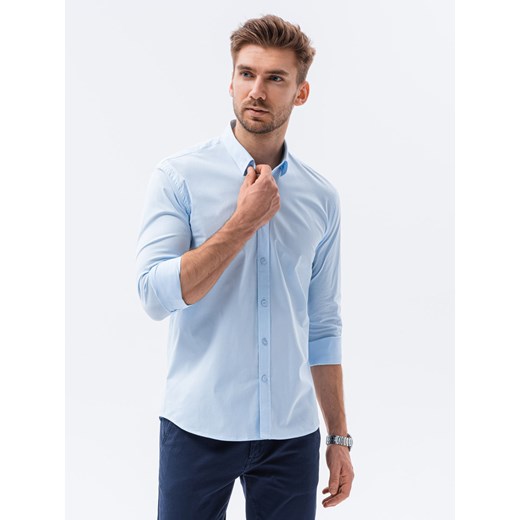 Koszula męska z długim rękawem SLIM FIT - błękitna K504 ze sklepu ombre w kategorii Koszule męskie - zdjęcie 185843386