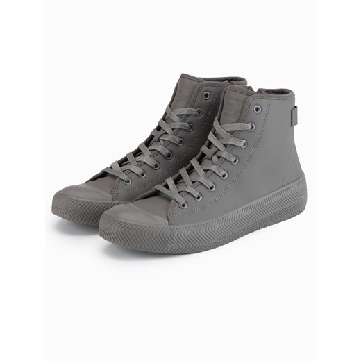 Trampki męskie z wysoką cholewką z zamkiem ułatwiającym zakładanie – ciemnobeżowa V3 OM-FOTH-0184 ze sklepu ombre w kategorii Trampki męskie - zdjęcie 185843419