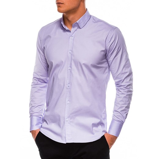 Koszula męska z długim rękawem SLIM FIT - wrzosowa K504 ze sklepu ombre w kategorii Koszule męskie - zdjęcie 185843425