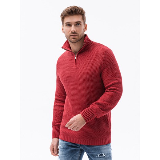 Sweter męski ze stójką na suwak - czerwony V8 E194 ze sklepu ombre w kategorii Swetry męskie - zdjęcie 185843435