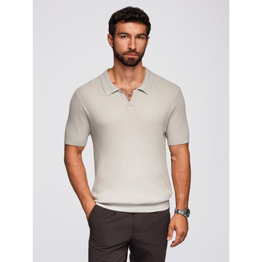 Koszulka męska polo bez guzików z otwartym kołnierzykiem – jasnoszara V3 OM-POSS-0160 ze sklepu ombre w kategorii T-shirty męskie - zdjęcie 185843508