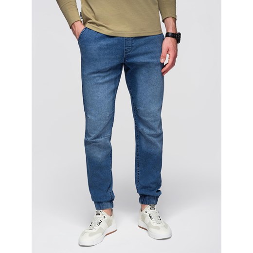 Męskie spodnie JOGGERY jeansowe z efektem sprania - niebieskie V2 OM-PADJ-0267 ze sklepu ombre w kategorii Jeansy męskie - zdjęcie 185843648