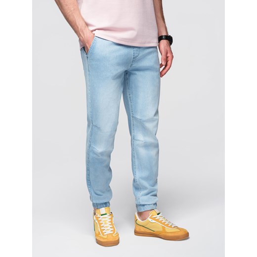 Spodnie męskie JOGGERY jeansowe z efektem sprania - jasnoniebieskie V1 OM-PADJ-0267 ze sklepu ombre w kategorii Jeansy męskie - zdjęcie 185843685