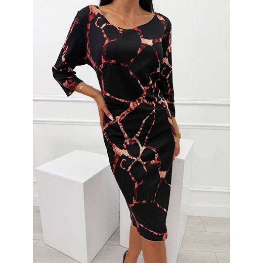 Czarna Prosta Sukienka Plus Size ze Wzorem ze sklepu ModnaKiecka.pl w kategorii Sukienki - zdjęcie 185844765