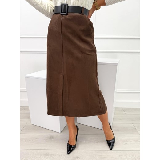 Czekoladowa Trapezowa Spódnica z Rozporkiem ze sklepu ModnaKiecka.pl w kategorii Spódnice - zdjęcie 185844785
