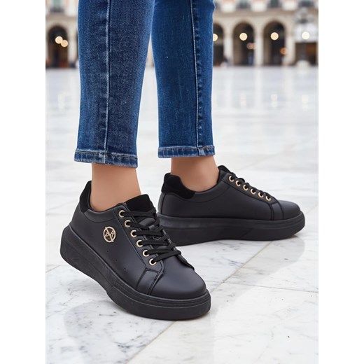 Damskie sneakersy Erato Nero na platformie ze skóry ekologicznej 5cm ze sklepu royalfashion.pl w kategorii Buty sportowe damskie - zdjęcie 185844907