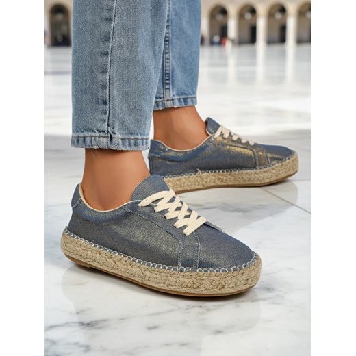 Aurelia Denim Espadrillos – damskie sneakersy z płaskim obcasem i tkaniny ze sklepu royalfashion.pl w kategorii Espadryle damskie - zdjęcie 185845078