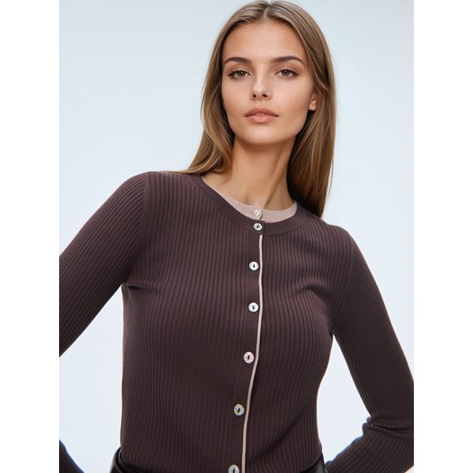 Mohito - Ciemnobrązowy kardigan z wiskozą - brązowy Mohito S Mohito
