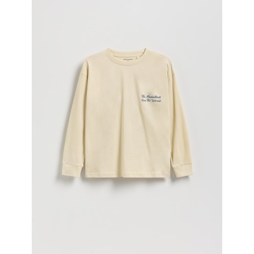Reserved - Bawełniany longsleeve z nadrukiem - złamana biel ze sklepu Reserved w kategorii T-shirty chłopięce - zdjęcie 185847247