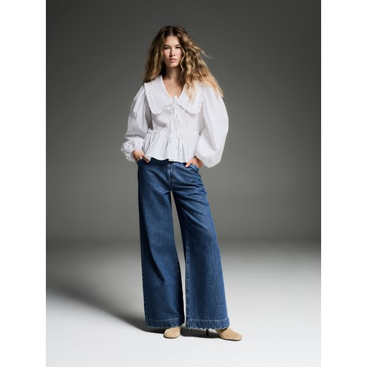 Reserved - Jeansy wide leg z ozdobnym wykończeniem - niebieski ze sklepu Reserved w kategorii Jeansy damskie - zdjęcie 185849027