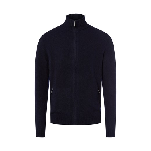 Nils Sundström Kardigan męski Mężczyźni wełna ze strzyży granatowy jednolity ze sklepu vangraaf w kategorii Swetry męskie - zdjęcie 185850996