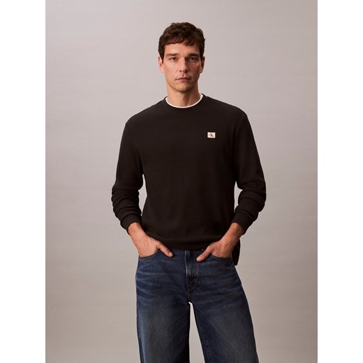 Calvin Klein Jeans Męska koszula z długim rękawem Mężczyźni czarny jednolity ze sklepu vangraaf w kategorii T-shirty męskie - zdjęcie 185851225