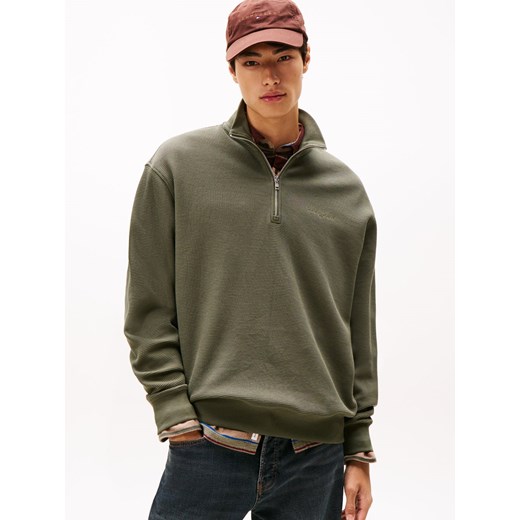 Tommy Jeans Męski niszczyciel potu Mężczyźni Materiał dresowy khaki jednolity ze sklepu vangraaf w kategorii Bluzy męskie - zdjęcie 185851236