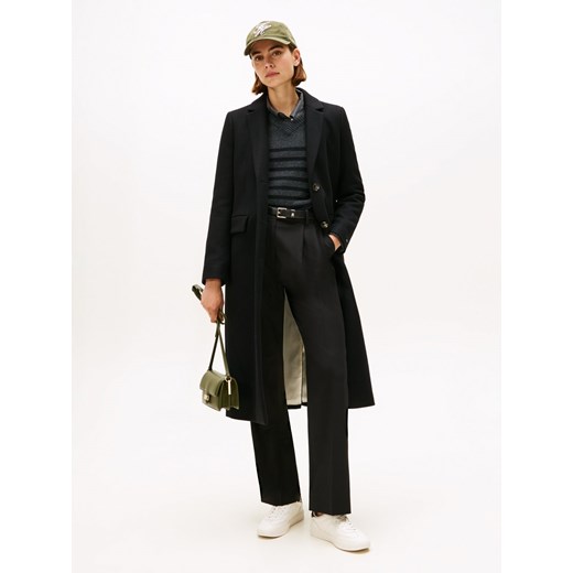 Tommy Hilfiger Wełniany płaszcz damski z zawartością kaszmiru Kobiety Sztuczne włókno czarny jednolity ze sklepu vangraaf w kategorii Płaszcze damskie - zdjęcie 185851237