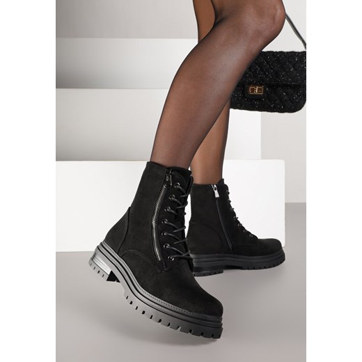 Czarne Botki Workery Ozdobione Suwakiem Clarena ze sklepu renee.pl w kategorii Workery damskie - zdjęcie 185852205