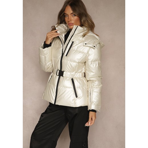 Biała Kurtka Zimowa Y2K z Pikowaniem i Paskiem ze Sprzączką Cerrive ze sklepu renee.pl w kategorii Kurtki damskie - zdjęcie 185852337