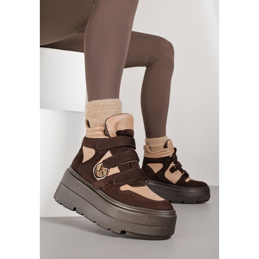 Beżowo-Brązowe Botki Sneakersy Vices na Platformie w Stylu Y2K Gelira ze sklepu renee.pl w kategorii Botki - zdjęcie 185852599