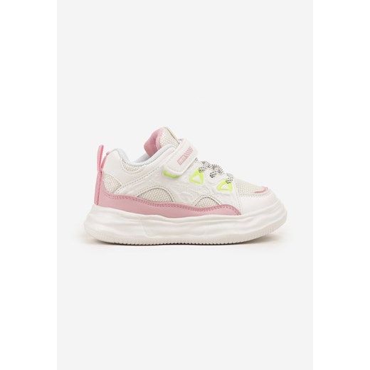 Biało-Różowe Buty Sportowe Sneakersy na Rzep ze Skórzaną Wkładką Falinea ze sklepu born2be.pl w kategorii Buty sportowe dziecięce - zdjęcie 185853208