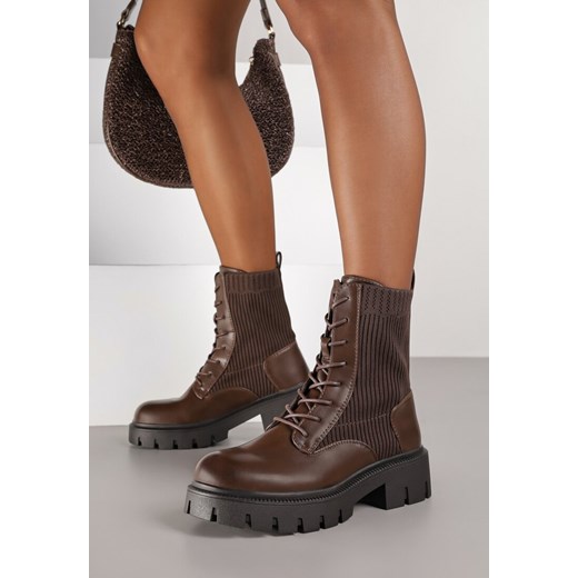 Brązowe Botki Typu Workery z Elastyczną Cholewką Polie ze sklepu born2be.pl w kategorii Workery damskie - zdjęcie 185853359