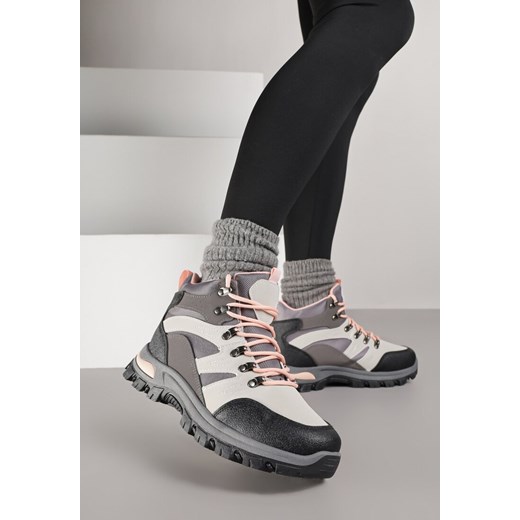 Szare Buty Trekkingowe Trapery Vices Ozdobione Przeszyciami Narrive ze sklepu born2be.pl w kategorii Workery damskie - zdjęcie 185853725