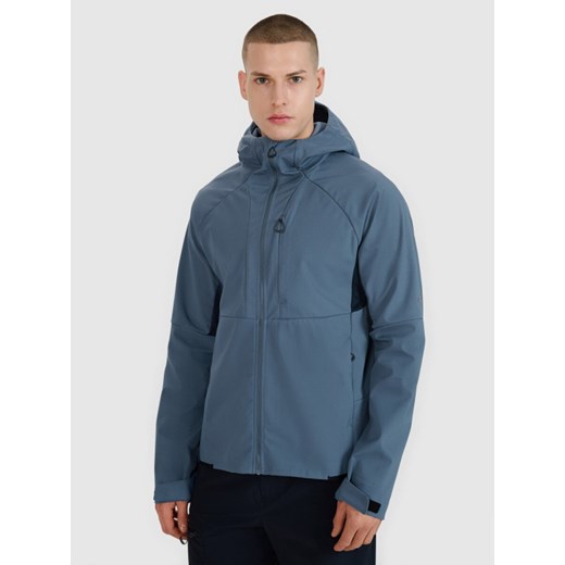 Męski softshell z kapturem 4F 4FWSS25TSOFM313 - niebieski ze sklepu Sportstylestory.com w kategorii Kurtki męskie - zdjęcie 185854286