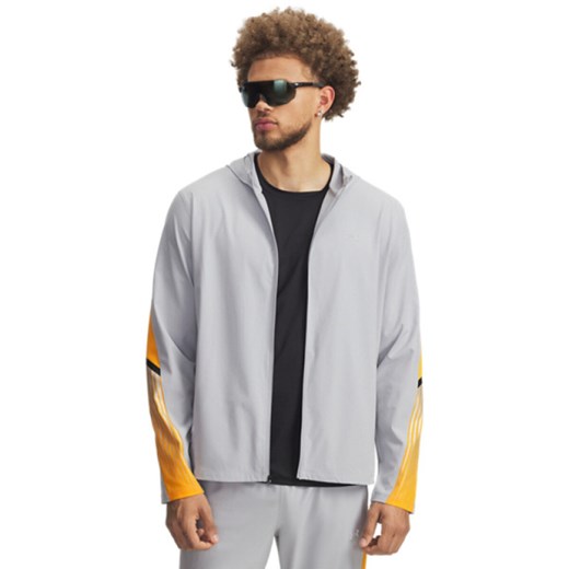Męska kurtka do biegania Under Armour UA Velociti Storm Hooded - szara ze sklepu Sportstylestory.com w kategorii Kurtki męskie - zdjęcie 185854429