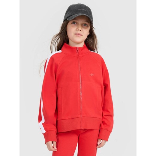 Dziewczęca bluza rozpinana bez kaptura 4F 4FJRAW25TSWSF2430 - czerwona ze sklepu Sportstylestory.com w kategorii Bluzy dziewczęce - zdjęcie 185854706