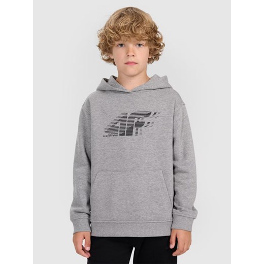 Chłopięca bluza nierozpinana z kapturem 4F 4FJRAW25TSWSM2414 - szara ze sklepu Sportstylestory.com w kategorii Bluzy chłopięce - zdjęcie 185854788
