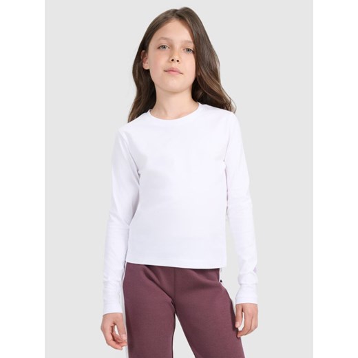 Dziewczęcy longsleeve bez nadruku 4F 4FJRAW25TLONF603 - biały ze sklepu Sportstylestory.com w kategorii Bluzki dziewczęce - zdjęcie 185854918