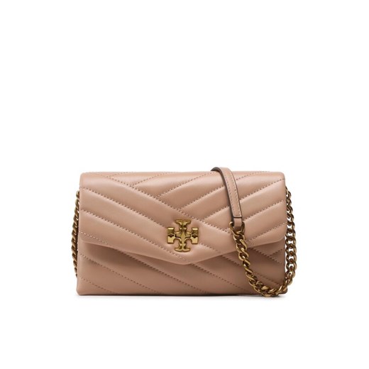 Torebka Tory Burch Kira Chevron Chain Wallet 90343 Beżowy ze sklepu eobuwie.pl w kategorii Listonoszki - zdjęcie 185860618