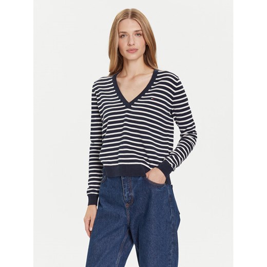 Tommy Jeans Sweter Essential DW0DW19888 Granatowy Regular Fit ze sklepu MODIVO w kategorii Swetry damskie - zdjęcie 185868576