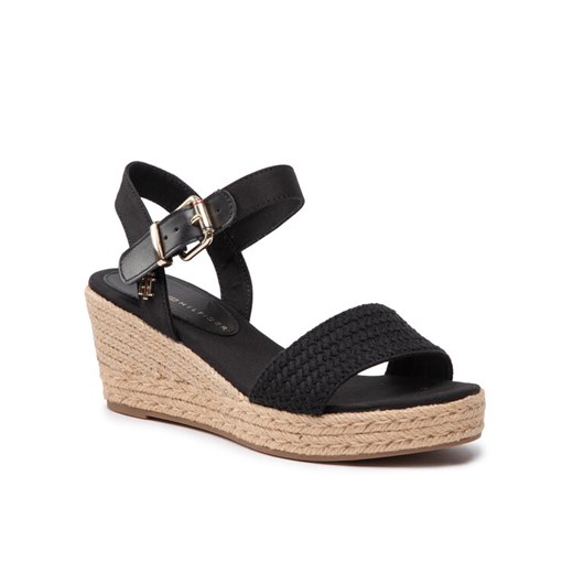 Tommy Hilfiger Espadryle Th Textured Low Wedge Sandal FW0FW06555 Czarny ze sklepu MODIVO w kategorii Espadryle damskie - zdjęcie 185869417