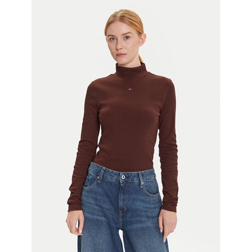 Tommy Jeans Bluzka Essential DW0DW19830 Brązowy Slim Fit ze sklepu MODIVO w kategorii Bluzki damskie - zdjęcie 185869779