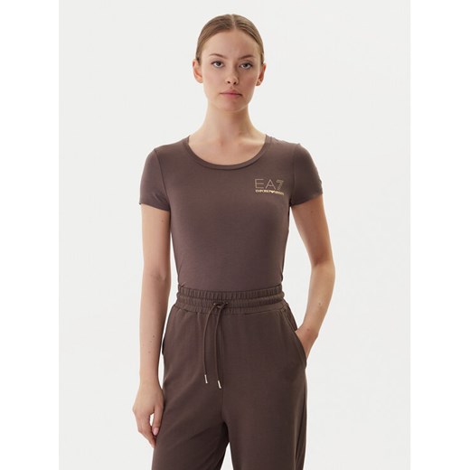 EA7 Emporio Armani T-Shirt 8NTT65 TJDQZ U6063 Brązowy Slim Fit ze sklepu MODIVO w kategorii Bluzki damskie - zdjęcie 185870188