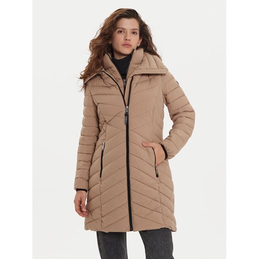 DKNY Płaszcz zimowy DLEMPN46 Brązowy Slim Fit ze sklepu MODIVO w kategorii Kurtki damskie - zdjęcie 185870465