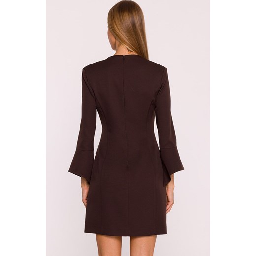 Moe sukienka z szerokimi mankietami brązowa M876, Kolor brązowy, Rozmiar L, MOE ze sklepu Primodo w kategorii Sukienki - zdjęcie 185882749