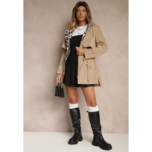 Ciemnobeżowa Kurtka Parka Ozdobiona Sznurkami przy Odpinanym Kapturze Loriballe ze sklepu renee.pl w kategorii Parki damskie - zdjęcie 185883428