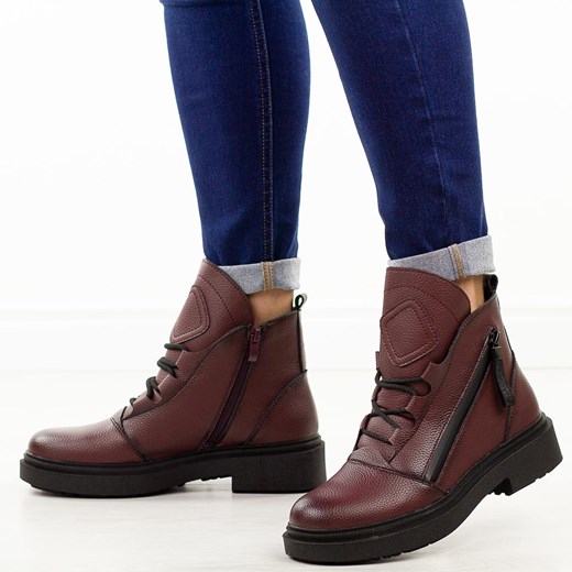 Bordowe skórzane botki damskie Sergio Leone Bt25200S ze sklepu suzana.pl w kategorii Botki - zdjęcie 185883936