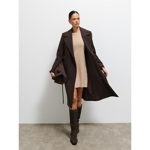 Mohito - Trapezowa beżowa sukienka mini - beżowy Mohito M Mohito