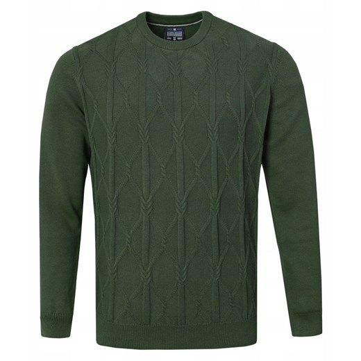 Bawełniany Sweter Męski - Pako Jeans - Warkoczowy Splot - Zgniła Zieleń SWPJNSrineZI ze sklepu JegoSzafa.pl w kategorii Swetry męskie - zdjęcie 185885687