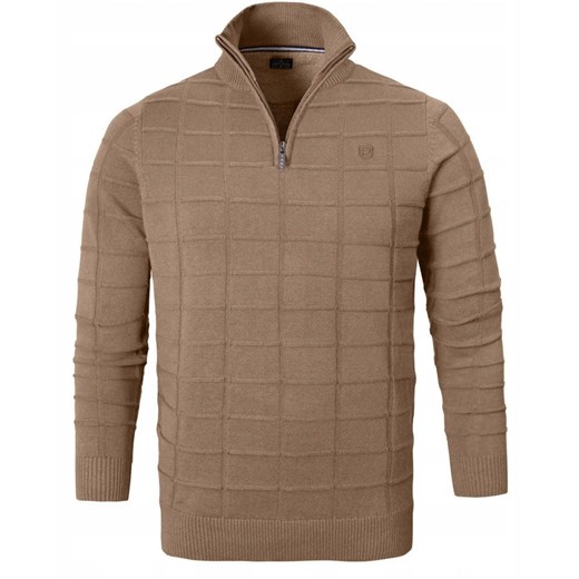 Elegancki Sweter Męski (Zamek) - Pako Jeans - Wysoki Dekolt, Kawa z Mlekiem SWPJNSFABIObr ze sklepu JegoSzafa.pl w kategorii Swetry męskie - zdjęcie 185885699