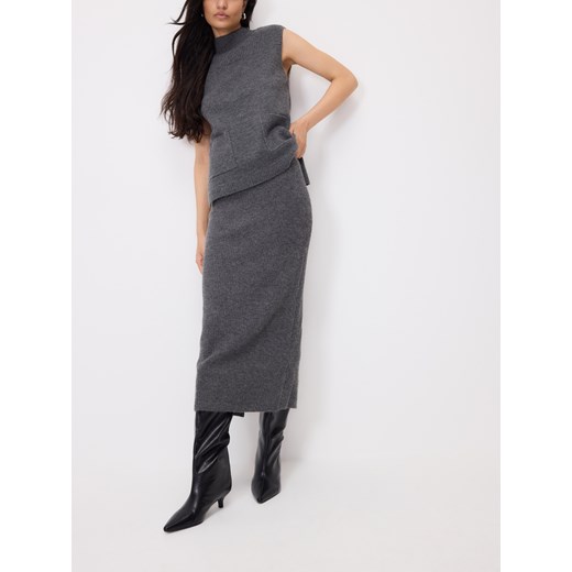 Reserved - Dzianinowa spódnica z rozcięciem - szary Reserved L Reserved