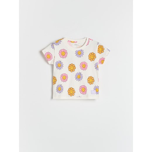 Reserved - Wzorzysty t-shirt SmileyWorld® - złamana biel ze sklepu Reserved w kategorii Bluzki dziewczęce - zdjęcie 185888197