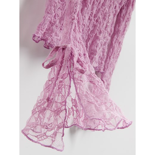 Reserved - Koronkowa bluzka z wiązaniami - fioletowy Reserved L Reserved
