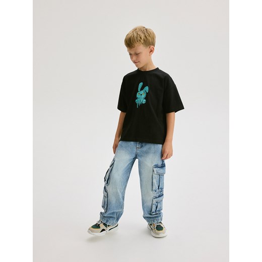 Reserved - Bawełniany t-shirt oversize - czarny ze sklepu Reserved w kategorii T-shirty chłopięce - zdjęcie 185889179