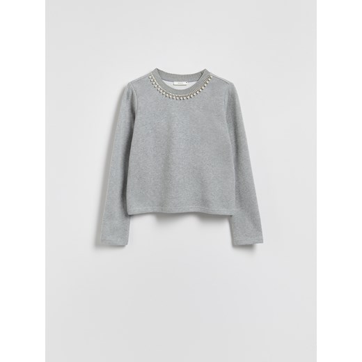 Reserved - Bluza z ozdobnym dekoltem - ciemnoszary ze sklepu Reserved w kategorii Bluzy damskie - zdjęcie 185889229