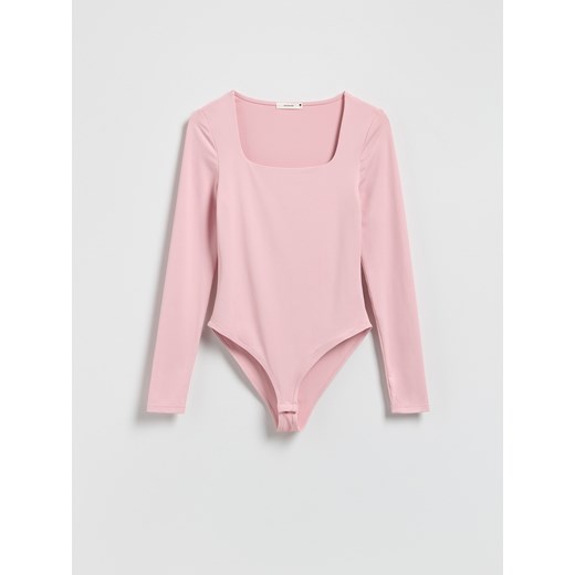 Reserved - Body z dekoltem karo - różowy Reserved L Reserved