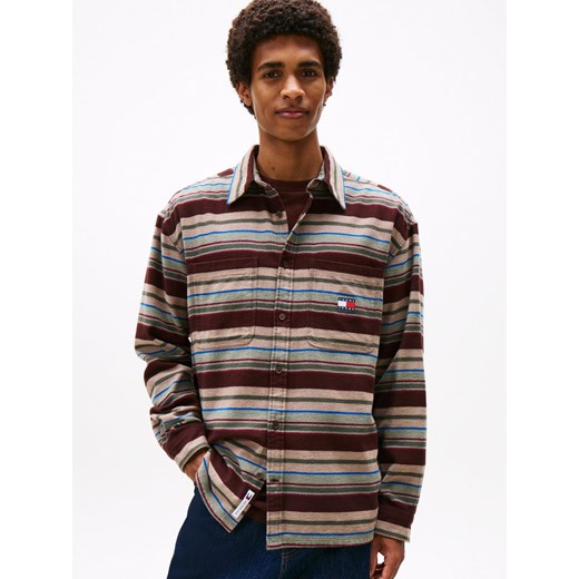 Tommy Jeans Męska koszula flanelowa Mężczyźni Comfort Fit Bawełna mocca w paski ze sklepu vangraaf w kategorii Koszule męskie - zdjęcie 185889877
