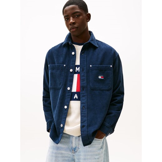Tommy Jeans Męska koszula sztruksowa Mężczyźni Comfort Fit Bawełna granatowy jednolity ze sklepu vangraaf w kategorii Koszule męskie - zdjęcie 185889895